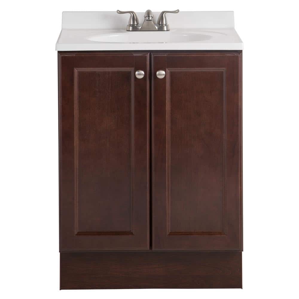 Glacier Bay Vanity Pro All In One 24 In W Bathroom Vanity In Chestnut With Cultured Marble Vanity Top In White Vp24p5 Cn The Home Depot