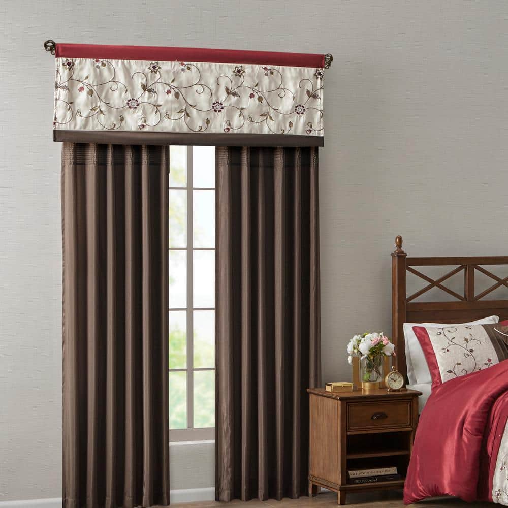 Red and Ivory Floral Embroidered Rod Pocket Valance