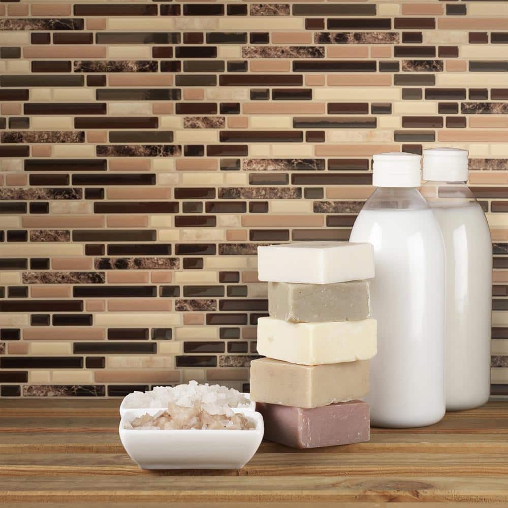 Bellagio Keystone 10'' x 10'' Brown and Beige Peel and Stick Backsplash Tiles