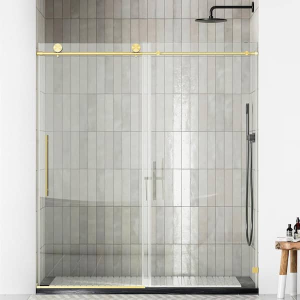 Classic 56-60 in. W x 76. H Frameless Sliding Shower Door in Brushed Gold with 5/16 ANSI Thick Clear Tempered Glass