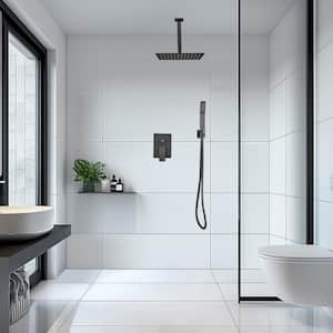 Rainfall 1-Spray Square Ceiling Mount Shower System Shower Head with Handheld in Black (Valve Included)