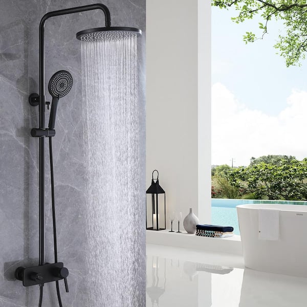 3-Spray Multi-Function Wall Bar Shower Kit with Tub Faucet and 3-Setting Hand Shower in Matte Black