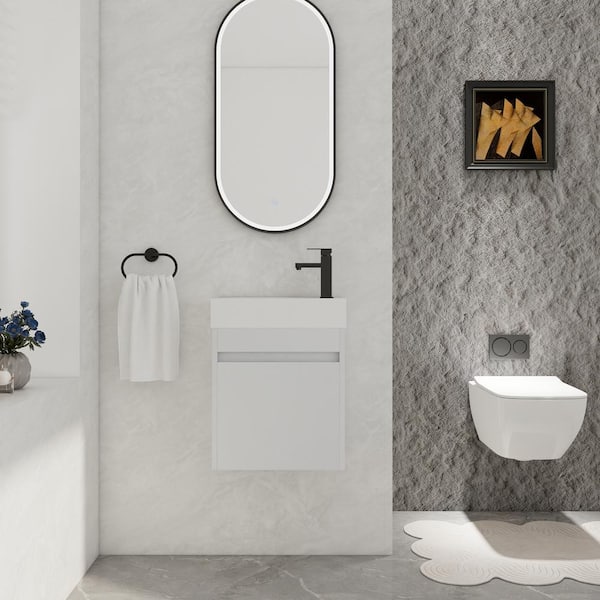 FUNKOL 18.11 in. W x 10.23 in. D x 22.83 in. H Plywood Wall-mounted Bath Vanity in White Straight Grain with White Resin Top