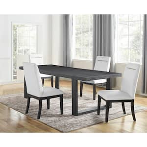 Yves Black Wood Dining Set 5-Piece with 4-White-Upholstered Side Chairs and 1 18 in. Leaf