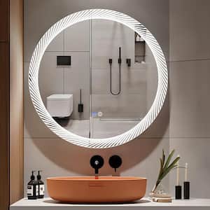 Decor 24 in. W x 24 in. H Small Round Frameless Memory LED Wall-Mounted Bathroom Vanity Mirror in Silver Mirror