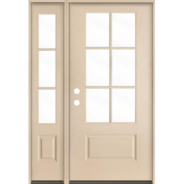 Krosswood Doors UINTAH Farmhouse 50 in. x 80 in. 6-Lite Right-Hand/Inswing Clear Glass Unfinished Fiberglass Prehung Front Door with LSL