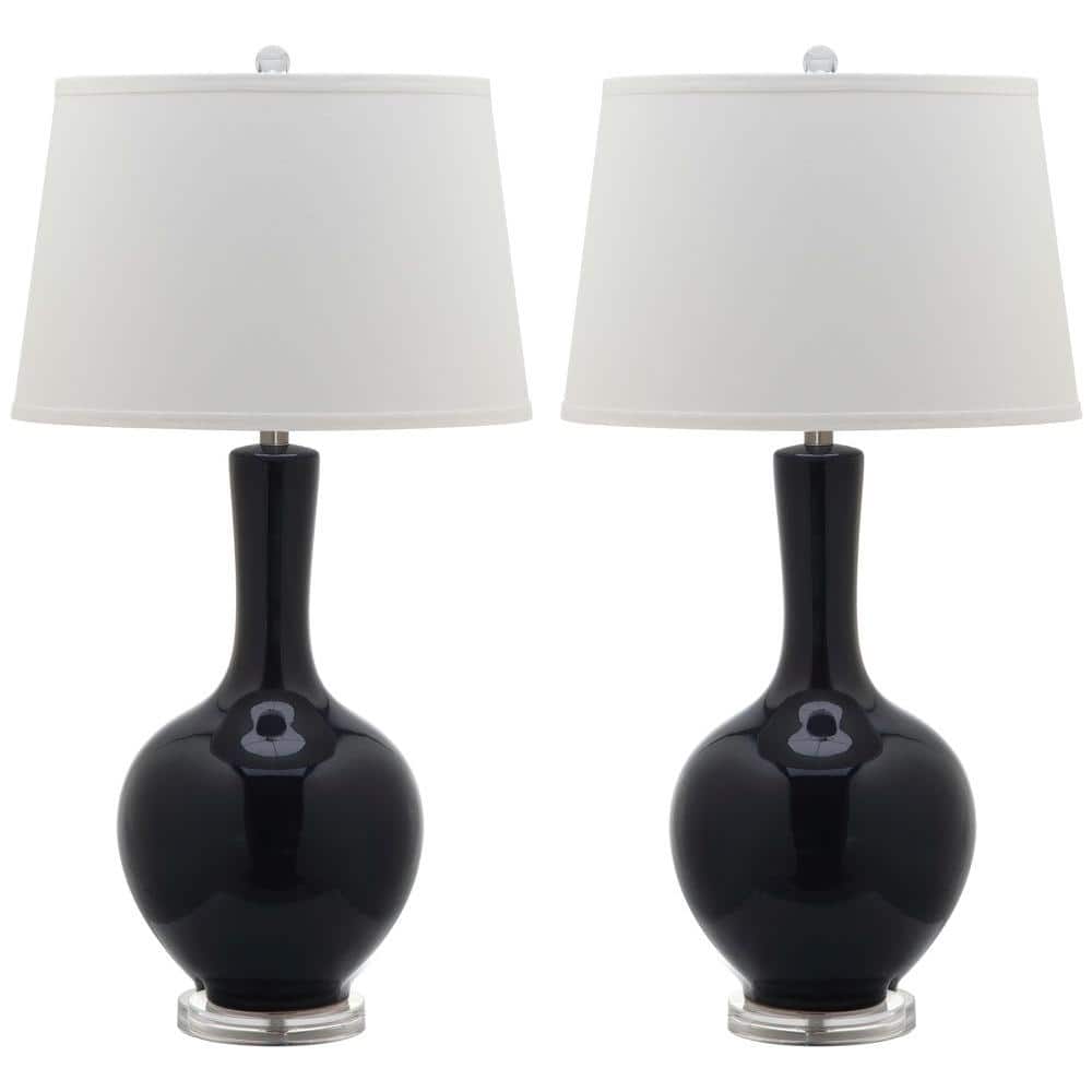 Blanche Navy Ceramic Table Lamp Set with White Cotton Shade