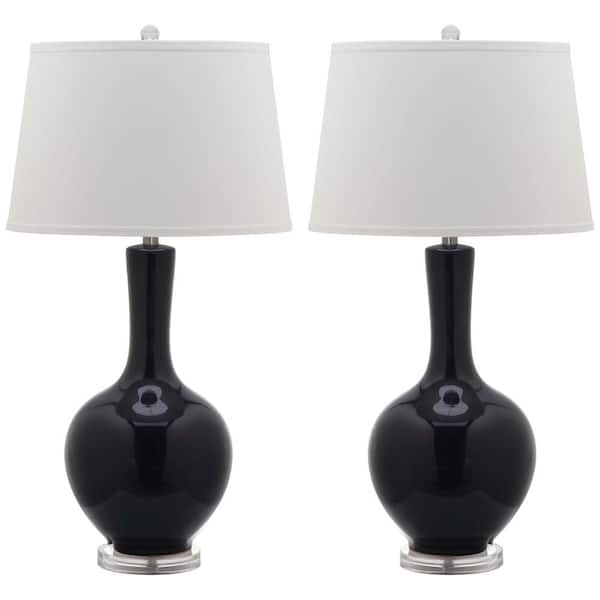 SAFAVIEH Blanche 32 in. Navy Gourd Table Lamp with White Shade (Set of 2)