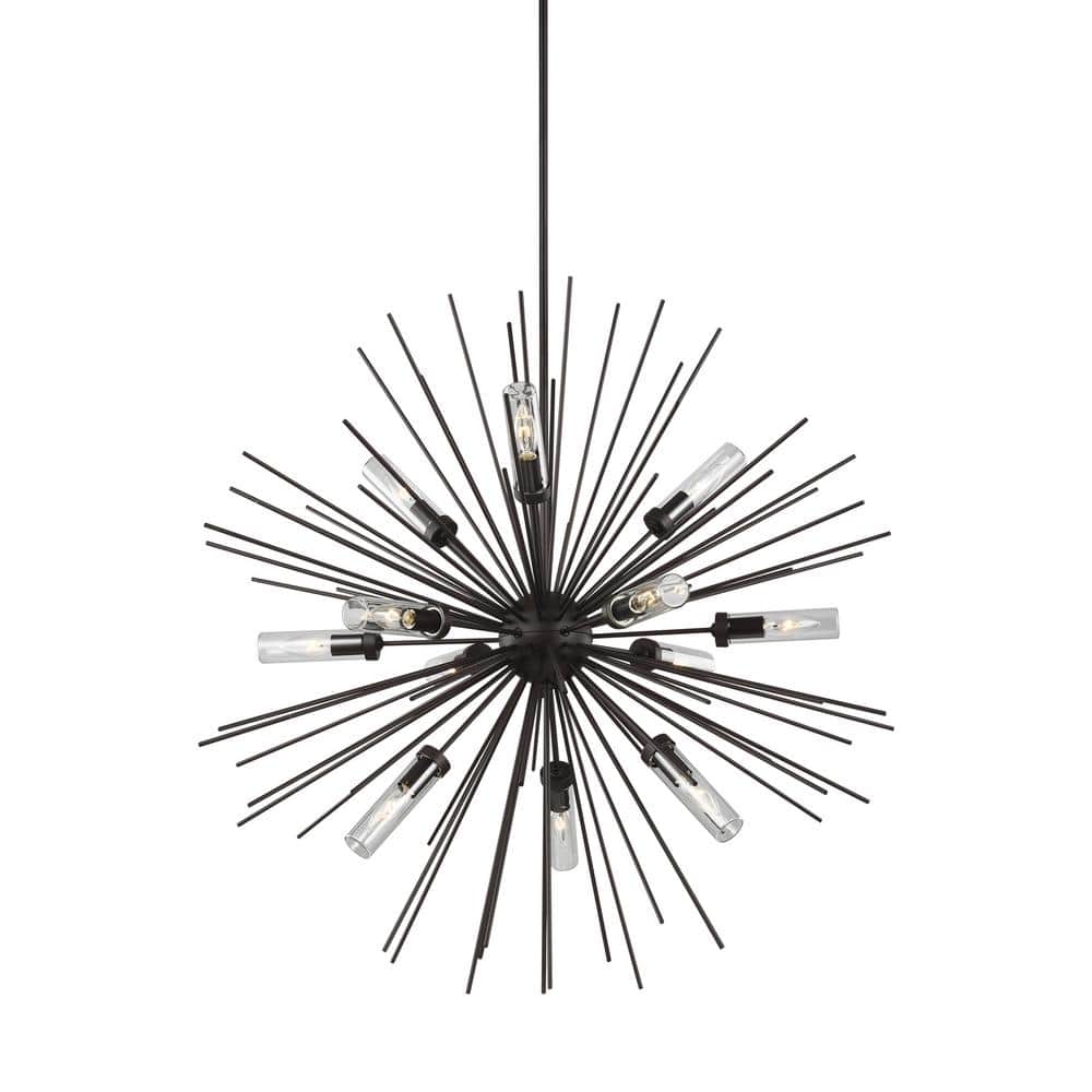 Oil Rubbed Bronze Sputnik 12-Light Outdoor Chandelier with Clear Glass