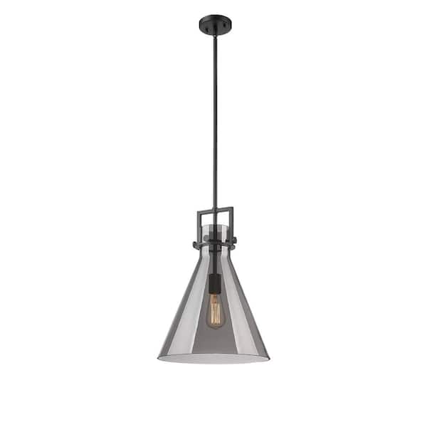 Innovations Newton Cone 100-Watt 1-Light Matte Black Shaded Pendant Light Tinted Glass Shade