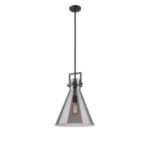 Newton Cone 100-Watt 1 Light Matte Black Shaded Pendant Light with Tinted glass Tinted Glass Shade