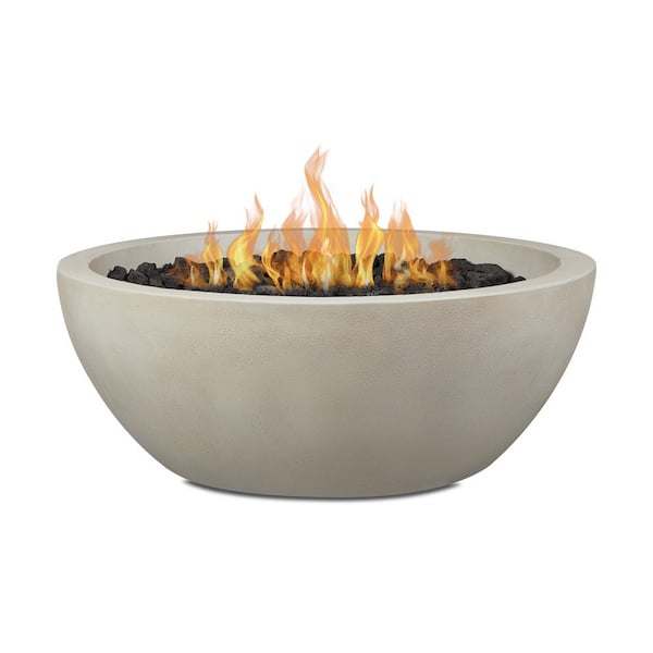 JENSEN CO Pompton 38 in. Round Concrete Composite Propane Fire Pit in Fog with Vinyl Cover