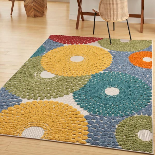 Aloha Multicolor 6 ft. x 9 ft. Medallion Contemporary Indoor Outdoor Patio Area Rug