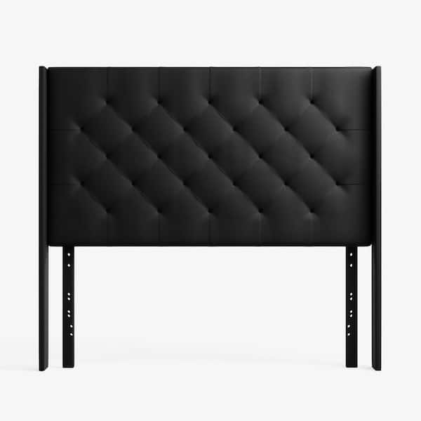 Brookside Eva Black Queen Upholstered, Leather Tufted Wingback Headboard