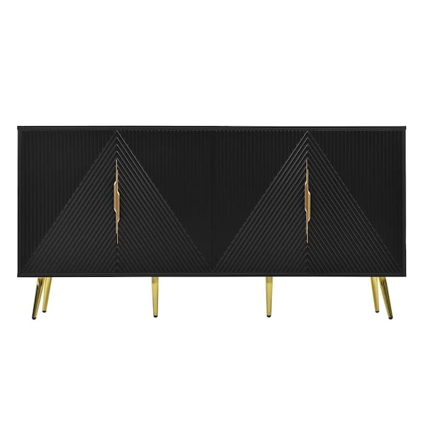63 in. W x 15.7 in. D x 31.5 in. H Black Linen Cabinet with Wave Geometric Design for Study and Entryway