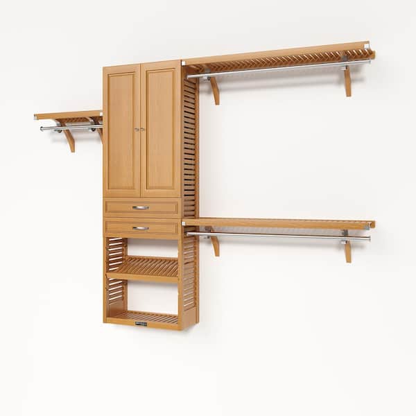 John Louis Home 72 in. W - 120 in. W Honey Maple Reach in with 2 Drawers and Wood Door 12 in. Shelf Wood Closet System