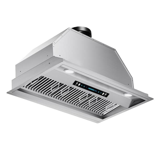 42in. 900 CFM Convertible Ducted to Ductless Insert Range Hood in Stainless Steel with LED Light 4-Speed Gesture Control