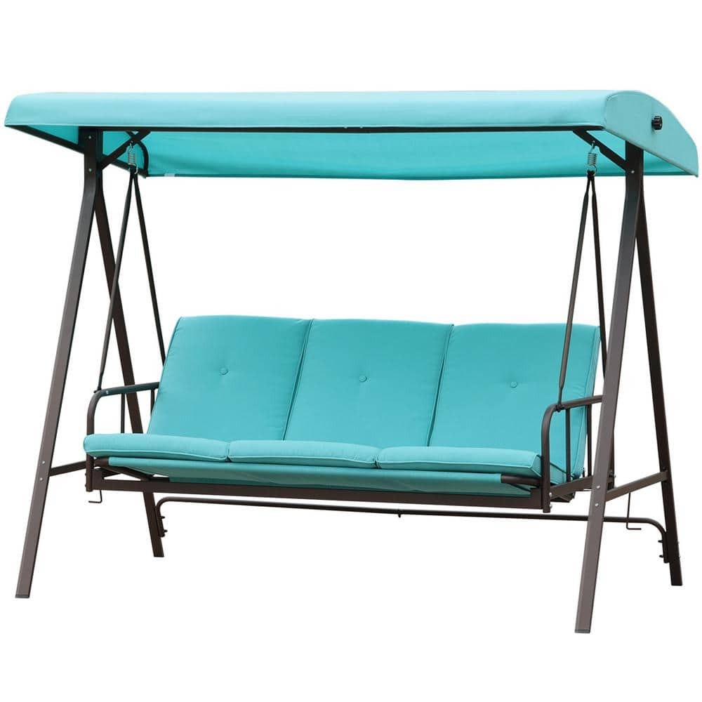 Wateday 78.7 in. 3Person Metal Patio Swing with Teal Cushions PFW1041100007 The Home Depot