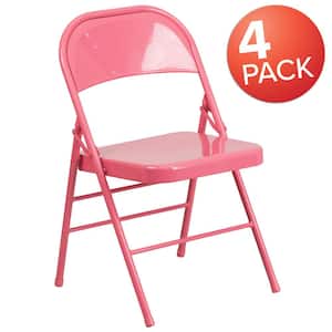 Bubblegum Pink Metal Folding Chair (4-Pack)
