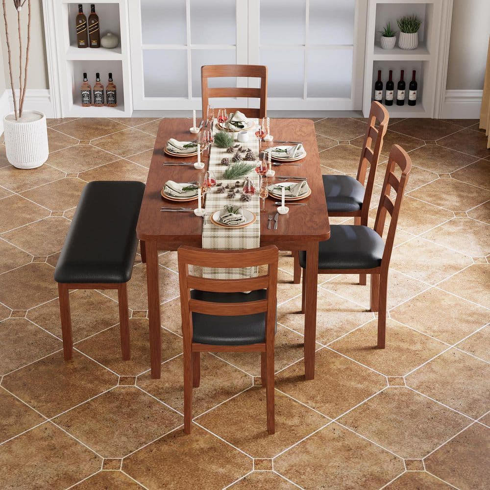 6 Piece Rectangular Black/Walnut Wood Top Dining Table Set Seats 6 price history on PriceWatchPro