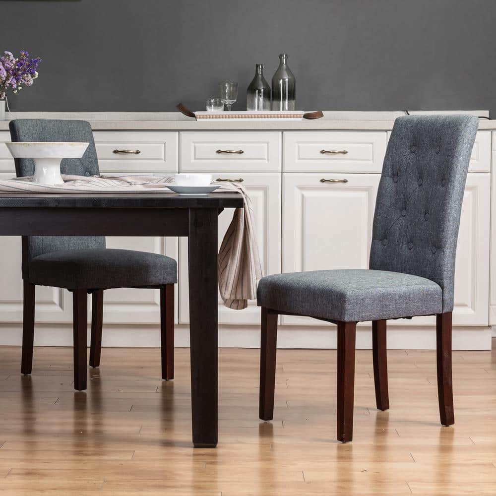 Glitzhome Dark Gray Fabric Dining Chair with Tufted Back (Set of 2) 1005003519 The Home Depot