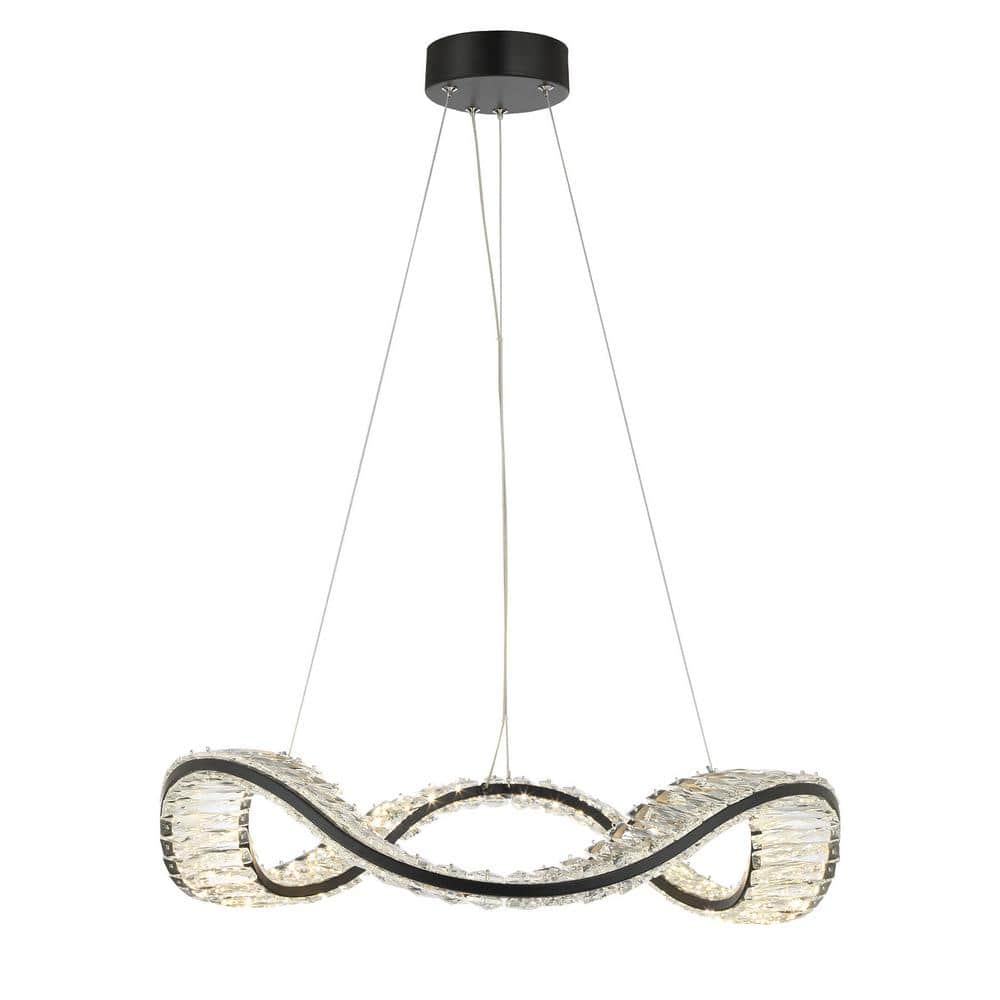 Good Lumens by Madison Avenue 1-Light Integrated LED Matte Black Wave  Chandelier with Crystal Accents 28331 The Home Depot