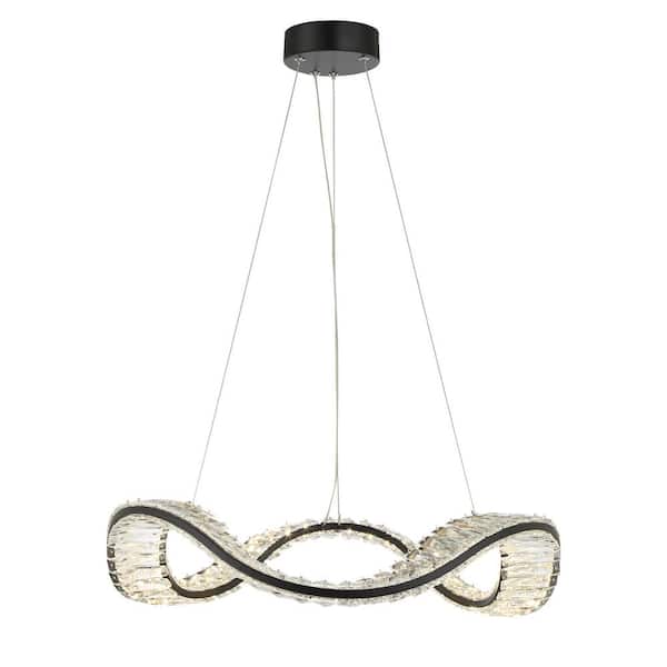 Minka Lavery 1-Light Integrated LED Matte Black Wave Chandelier with Crystal Accents
