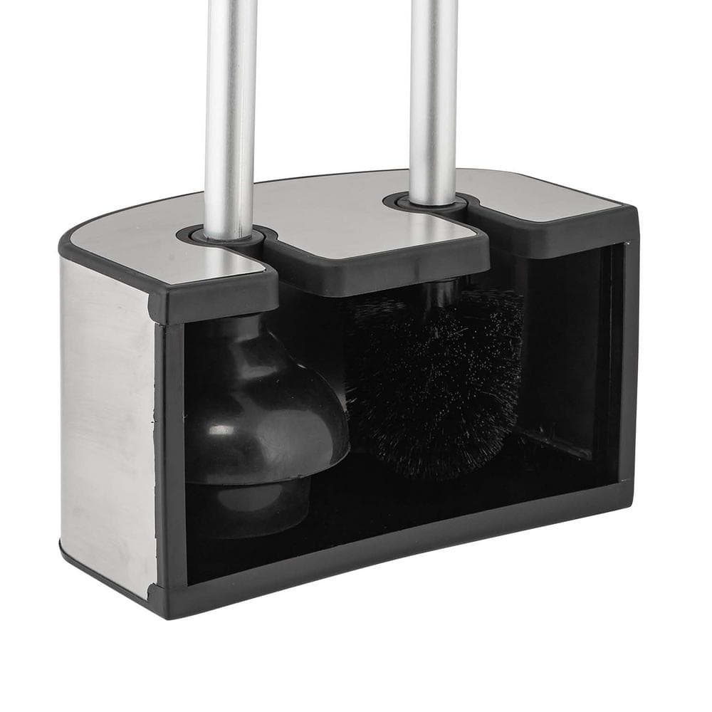 Stainless Steel 2-in-1 Toilet Brush and Plunger Set with Holder