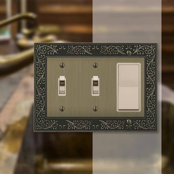 Bleinhem 3 Gang 2-Toggle and 1-Rocker Metal Wall Plate - Brushed Brass