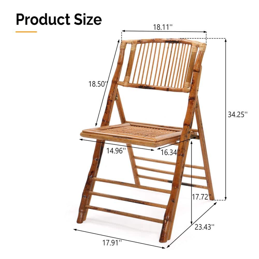 VINGLI Natural Bamboo Folding Armless Dining Chairs, Set of 4