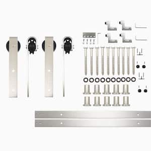 12 ft./144 in. Brushed Nickel Non-Bypass Sliding Barn Door Track and Hardware Kit for Double Doors