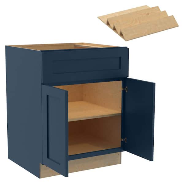 Home Decorators Collection Newport 27 in. W x 24 in. D x 34.5 in. H Assembled Plywood Base Kitchen Cabinet in Mythic Blue with Spice Soft Close