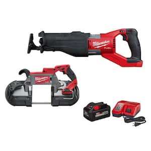 M18 FUEL 18-Volt Lithium-Ion Brushless Cordless SUPER SAWZALL Orbital Reciprocating Saw w/Bandsaw and 8.0Ah Starter Kit