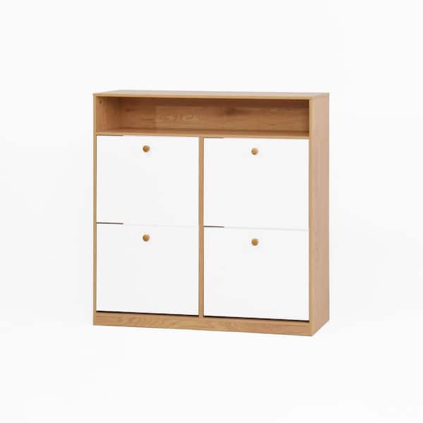 39.37 in. H x 39.37 in. W Yellow Wood Freestanding Modern Shoe Storage Cabinet with 4 Drawers for Hallway