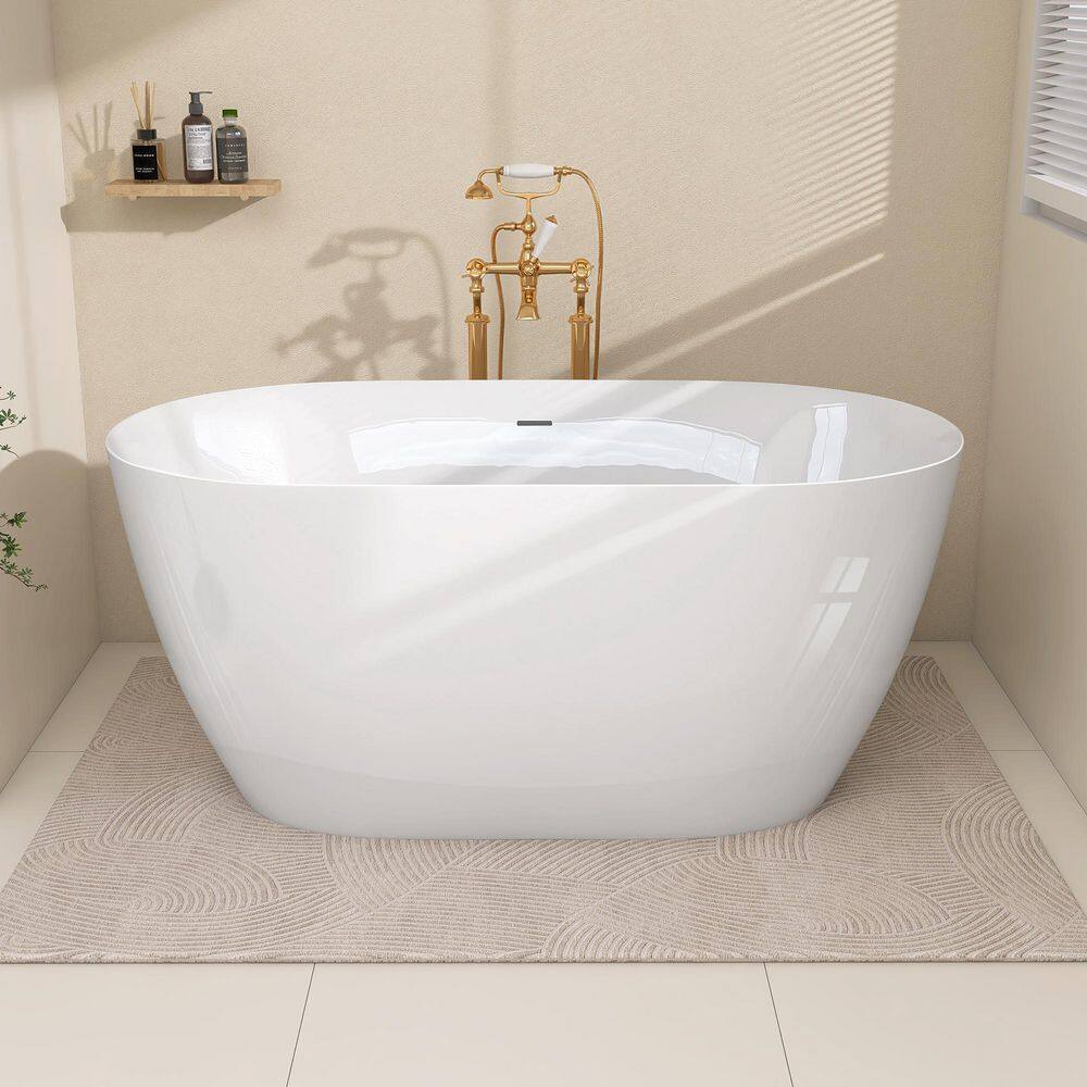 Zey 51 in. x 27.5 in. Acrylic Free Standing Bath Tub Flatbottom Freestanding Soaking Bathtub with Pop-Up Drain in White price history on PriceWatchPro
