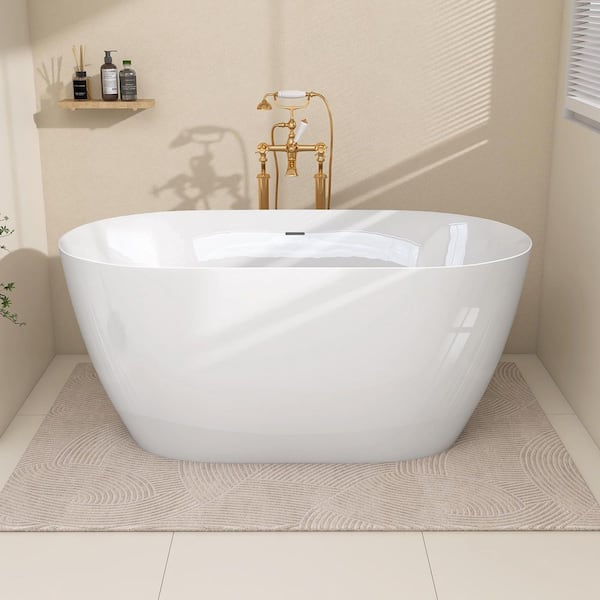 Zeafive Zey 51 in. x 27.5 in. Acrylic Free Standing Bath Tub Flatbottom Freestanding Soaking Bathtub with Pop-Up Drain in White