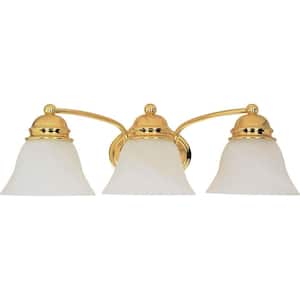 Empire 21 in. 3-Light Polished Brass Vanity Light with Alabaster Glass Shade