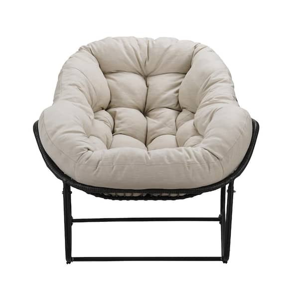Unbranded Modern Metal Black Frame Outdoor Rocking Chair with Upholstered Beige Cushion