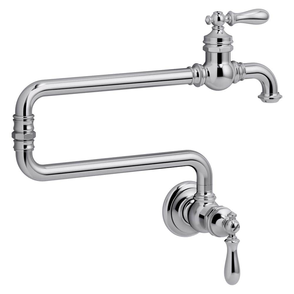 Polished Chrome Wall-Mount Articulating Pot Filler Faucet