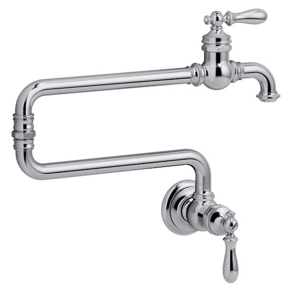 KOHLER Artifacts Wall Mounted Pot Filler with 22 in. Extended Spout in Polished Chrome