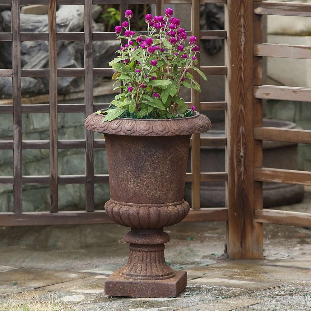 Rustic Brown 25" MgO Urn Planter for Indoor/Outdoor Decor