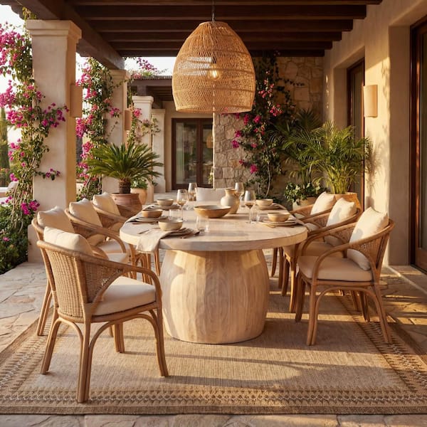 Mirelia Bordered Brown 6.7 X 9 ft. Outdoor Area Rug