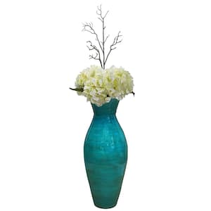 Bamboo Floor Unique Shape Vase for Dining Living Room Entryway Decor Fill It with Dried Branches or Flowers Blue