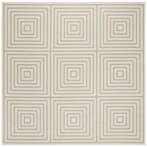 Linden Cream/Aqua 7 ft. x 7 ft. Square Multi-Squares Geometric Area Rug