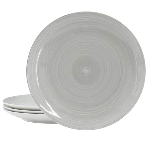 HOMETRENDS Crenshaw 4-Piece 10.25 in. Round Ceramic Dinner Plate Set in Grey