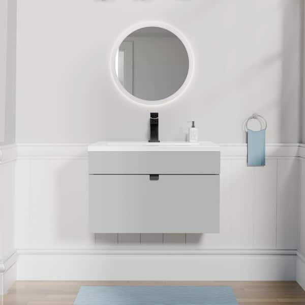 Loft 24 in. W x 16 in. D x 15 in. H Wall Mount Single Sink Bath Vanity in Canadian Gray with White Cultured Marble Top