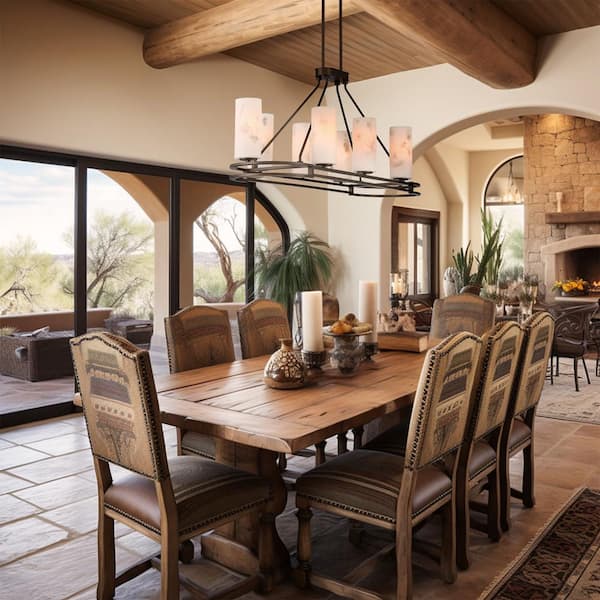 Buchanan 8-Light Hellenic Bronze Island Chandelier with Faux Alabaster Shades
