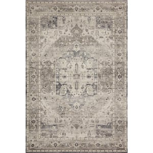 Hathaway Steel/Ivory 9 ft. x 12 ft. Traditional Distressed Printed Area Rug