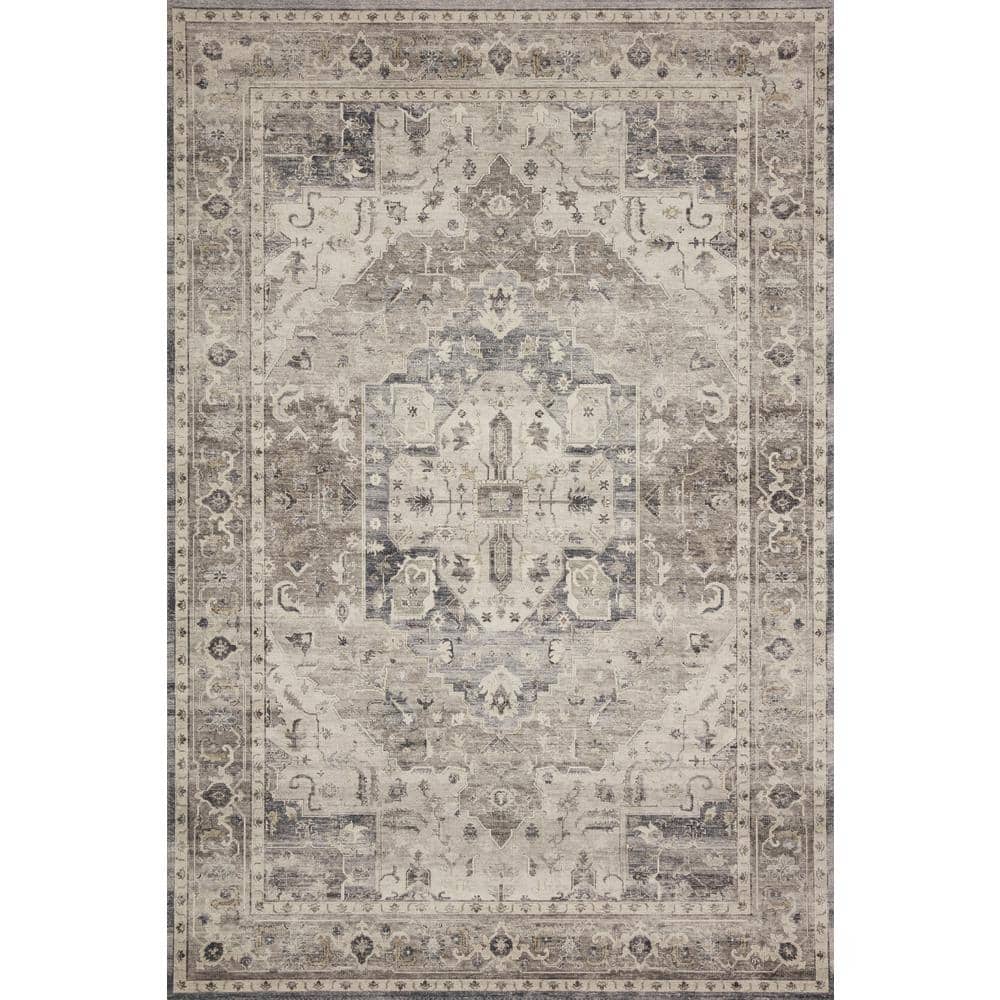 Ivory and Steel 5' x 7' Oriental Synthetic Rug