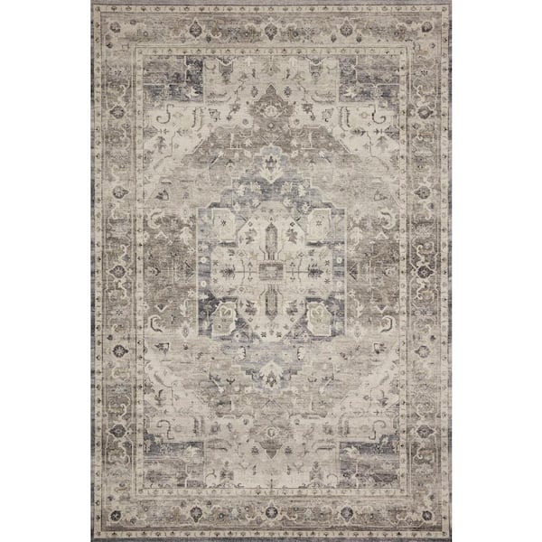 Hathaway Steel/Ivory 5 ft. x 7 ft. 6 in. Traditional Distressed Printed Area Rug
